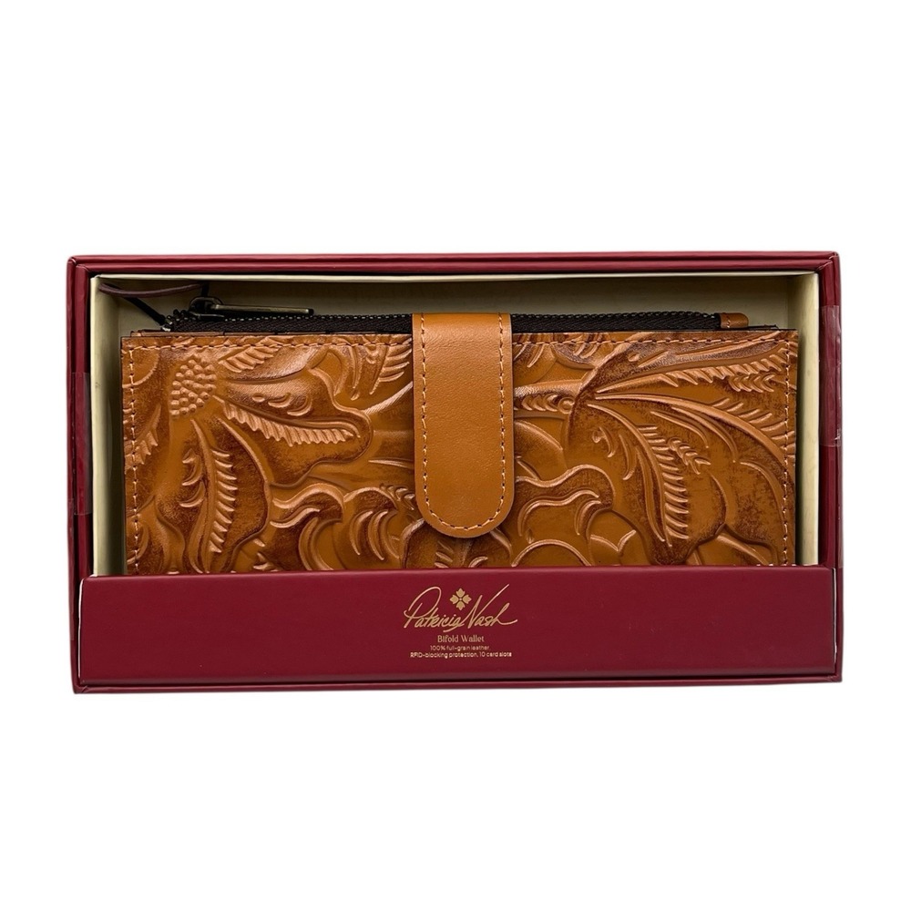 Patricia Nash Womens Nazari Tooled Leather Bifold Wallet Cognac Tan Brown RFDI